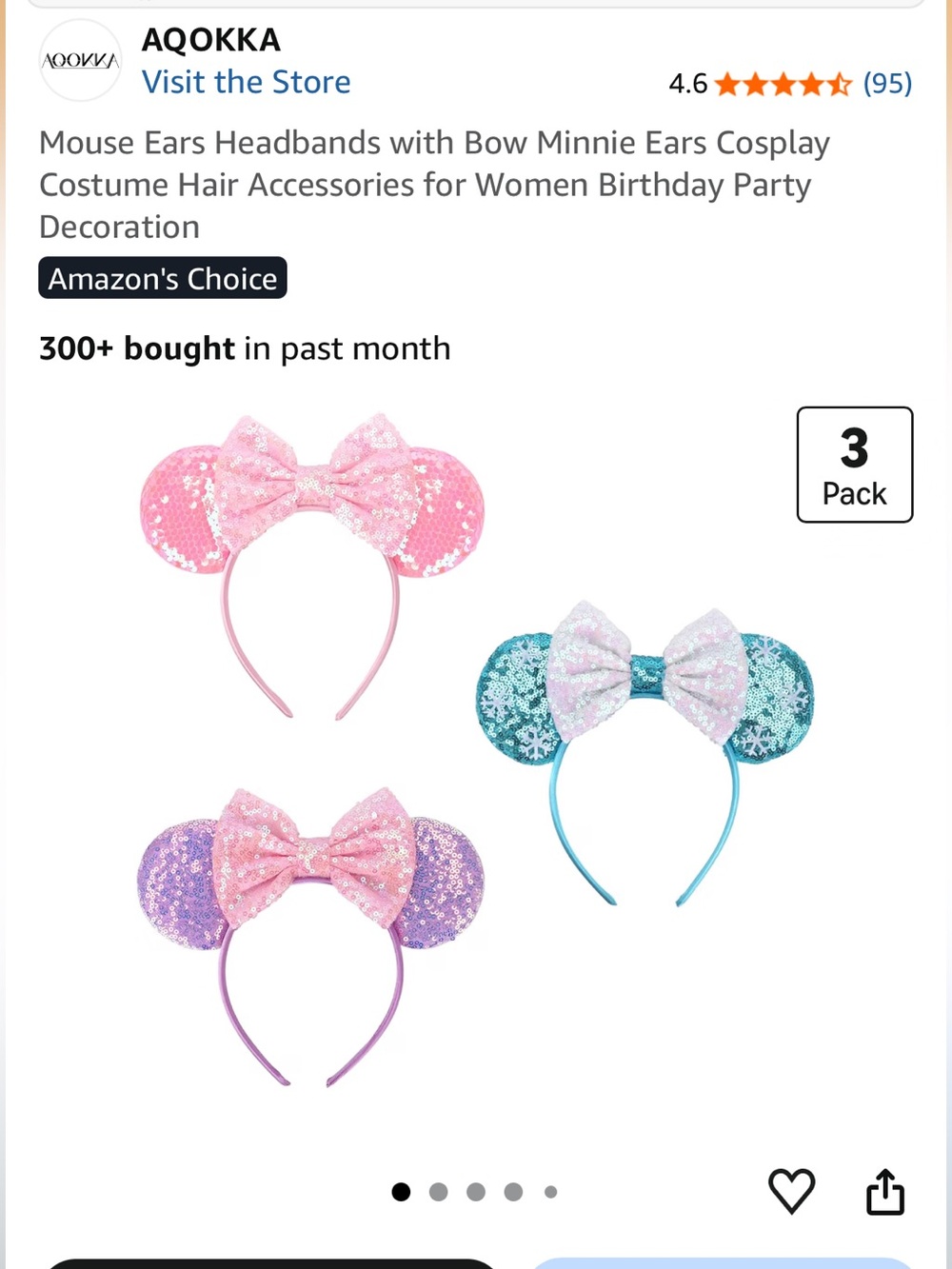 Sequin Mouse Ear Headbands for Kids — Pink, Teal, Purple (3-Pack)